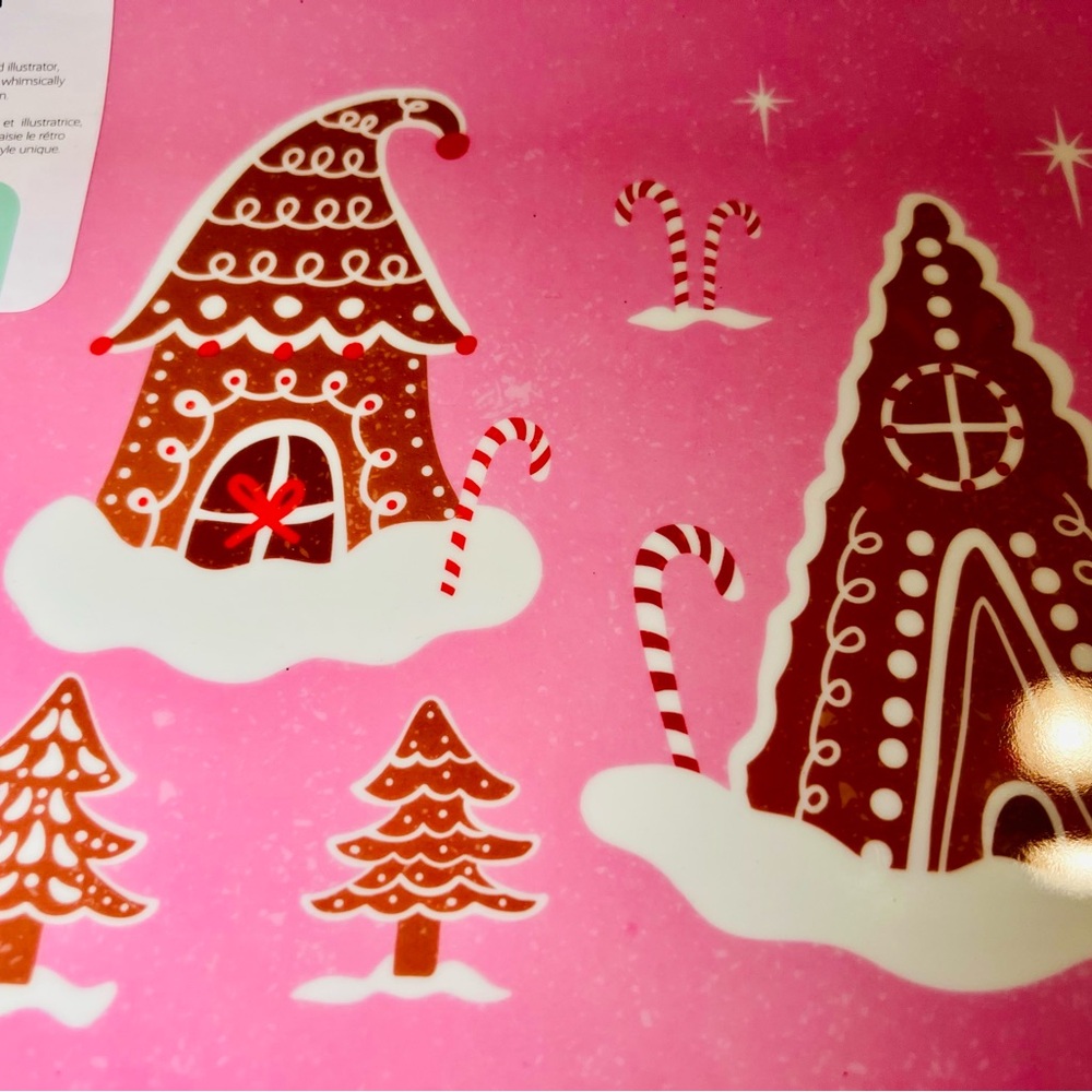Christmas Pink Gingerbread Village Melamine Serving Tray Whimsical - Picture 7 of 12